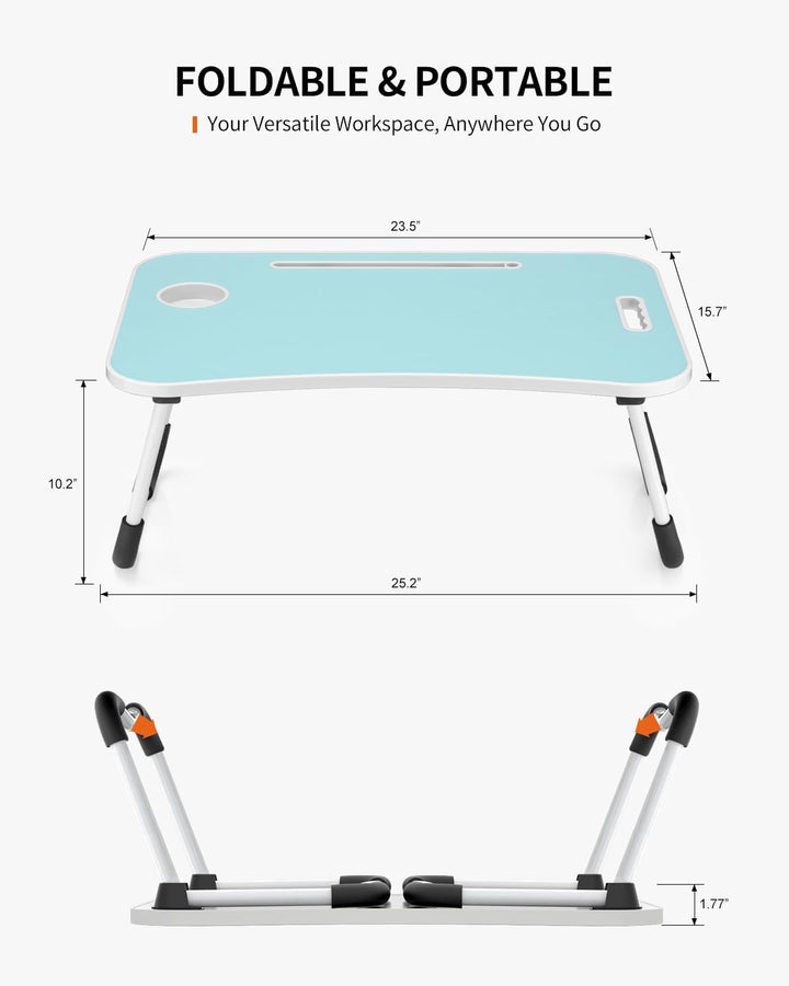 Faltbarer Laptoptisch, tragbarer Schossschreibtisch, Betttisch, Laptop-Ständer mit Getränkehalter &