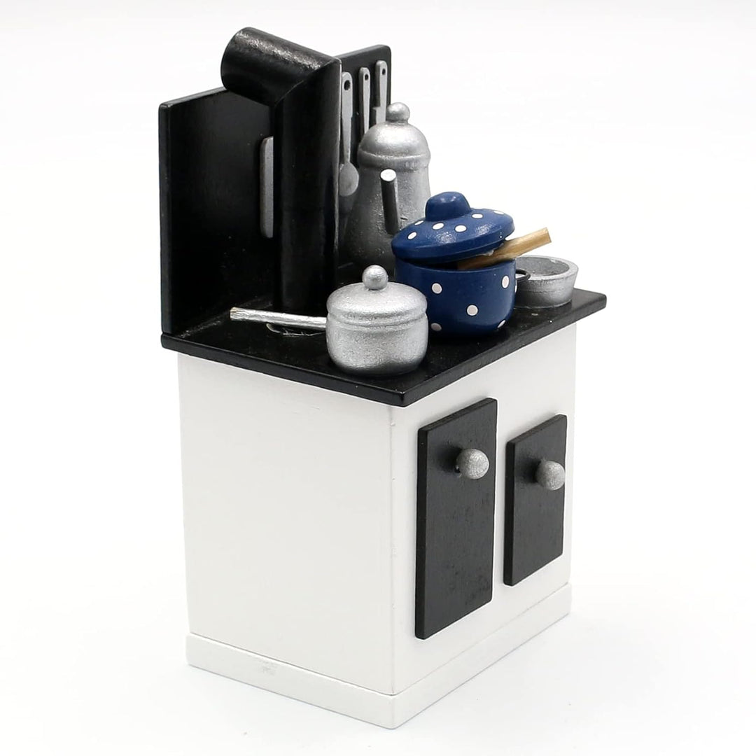 Dekohelden24 Holz Räucherofen mit Küchenutensilien in schwarz-weiss, L/B/H ca. 9 x 7 x 15 cm, 15 cm