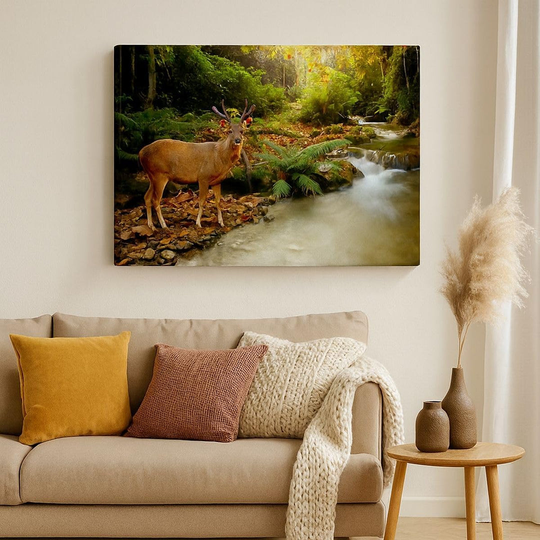 Bilder auf Leinwand 100x70cm Leinwandbild Herbst berg strom landschaft Gross Wanddeko Bild Schlafzim