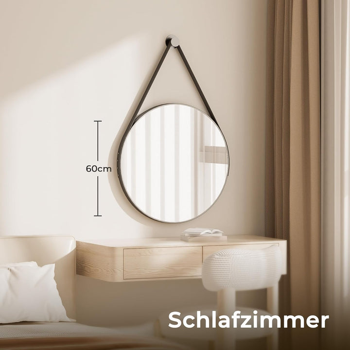Heilmetz® Badspiegel Φ60cm Runder Spiegel Wandspiegel Badezimmerspiegel Schwarz Wanddekoration für B