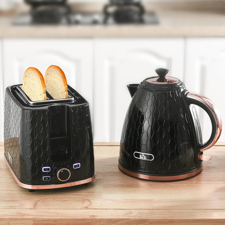 HOMCOM Wasserkocher Toaster Set 2200 W 1,7 Liter Wasserkocher Doppelschlitz Toaster Frühstücksset mi