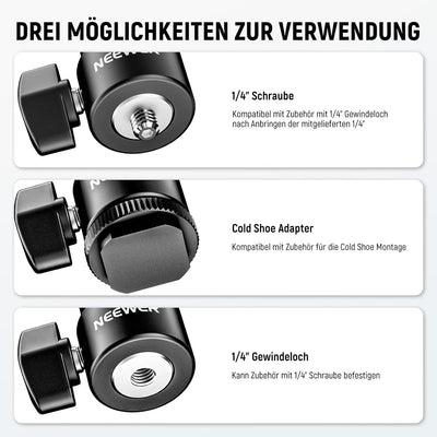 NEEWER 2er-Pack 1/4" Blitzschuhhalterung mit zusätzlicher 1/4" Schraube, Mini-Kugelkopf-Blitzschuhha