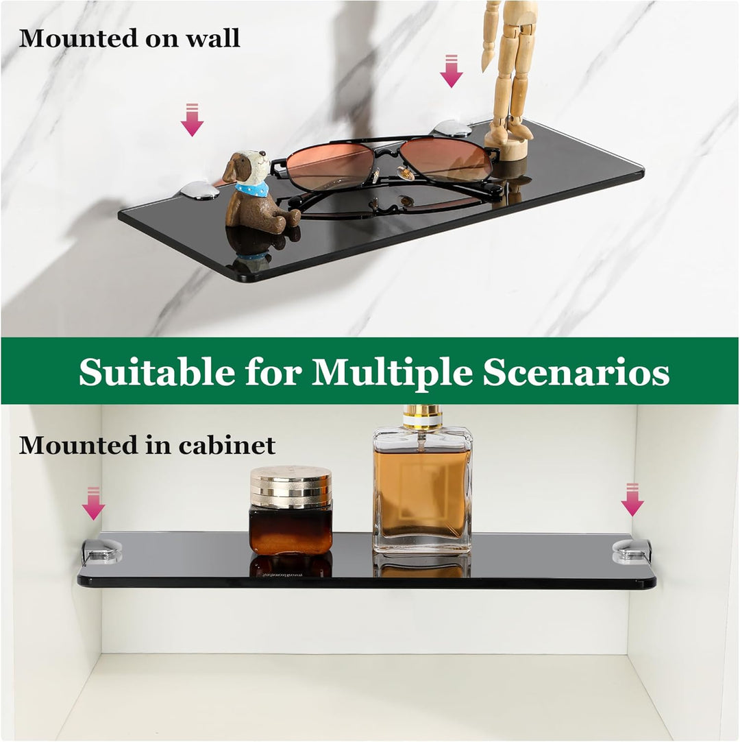 SAYAYO Glasregal Badezimmer, Badregal Duschablage Schwarz Glasablage mit 6mm Dicke Rechteck Glas Bad