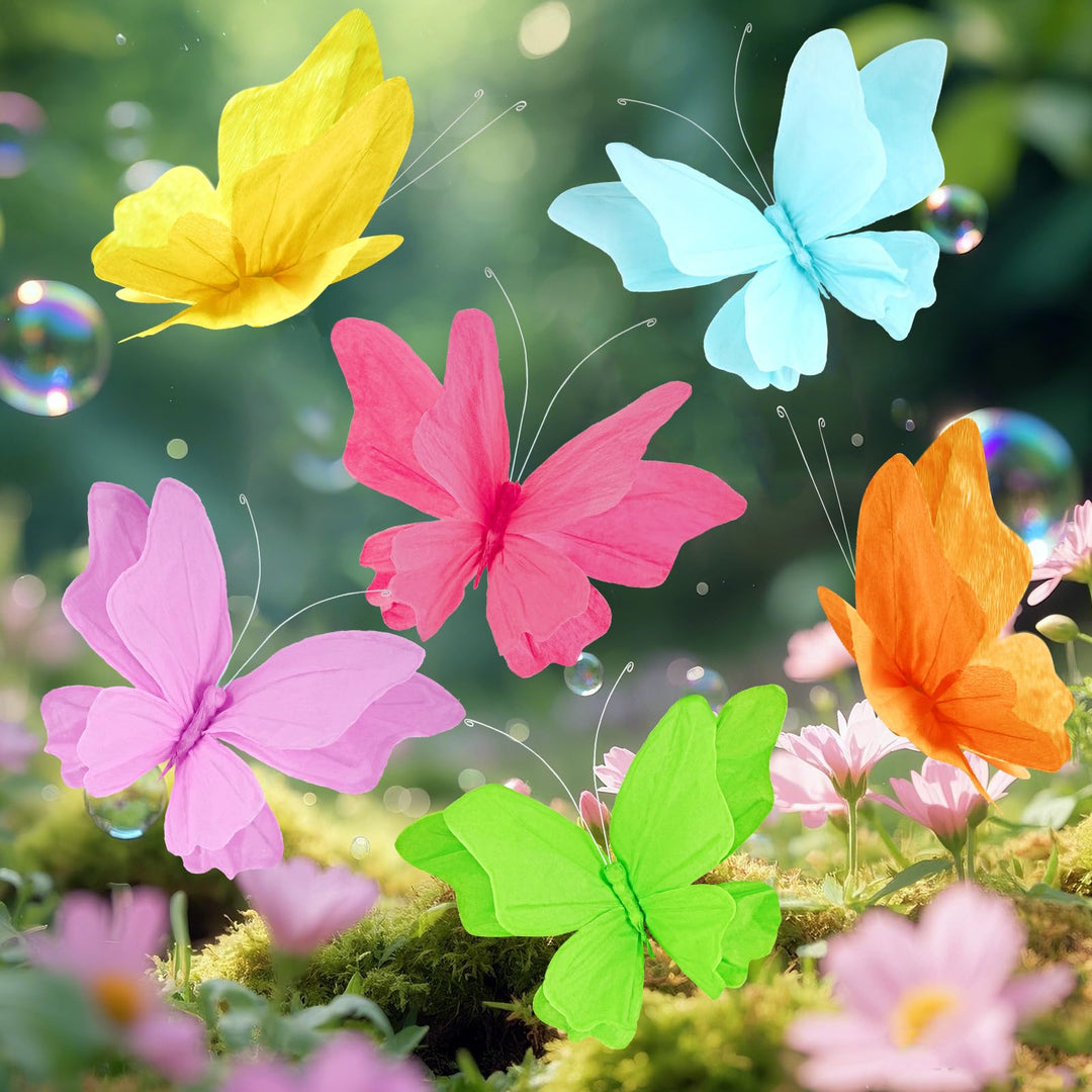 Easy Joy 6 Stück 3D Papier Schmetterling Deko,Schmetterling mit Befestigungsclip,Bunte Falter Sommer