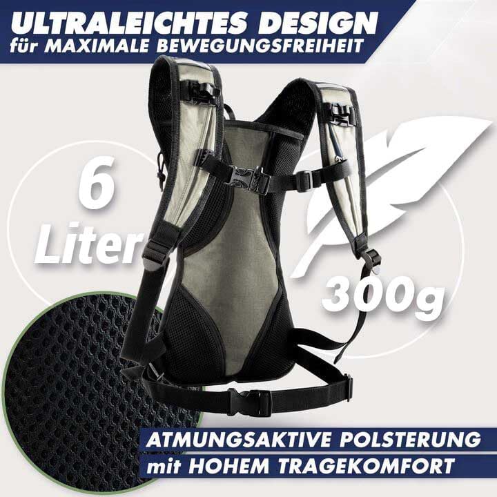 SASMO® Laufrucksack 6L (Sand) mit Thermofach | Lauf Rucksack - Ultraleicht 300g | Laufrucksack Damen