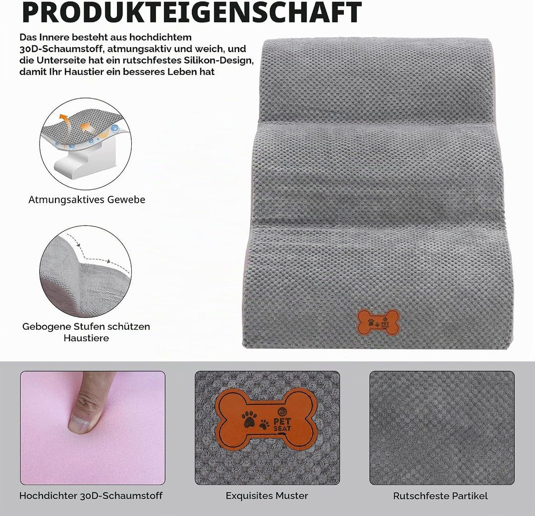 Hundetreppe für Kleine Hunde, 3 Stufen Haustiertreppe für Bett und Sofa aus Hochdichtem Schwamm, Kat
