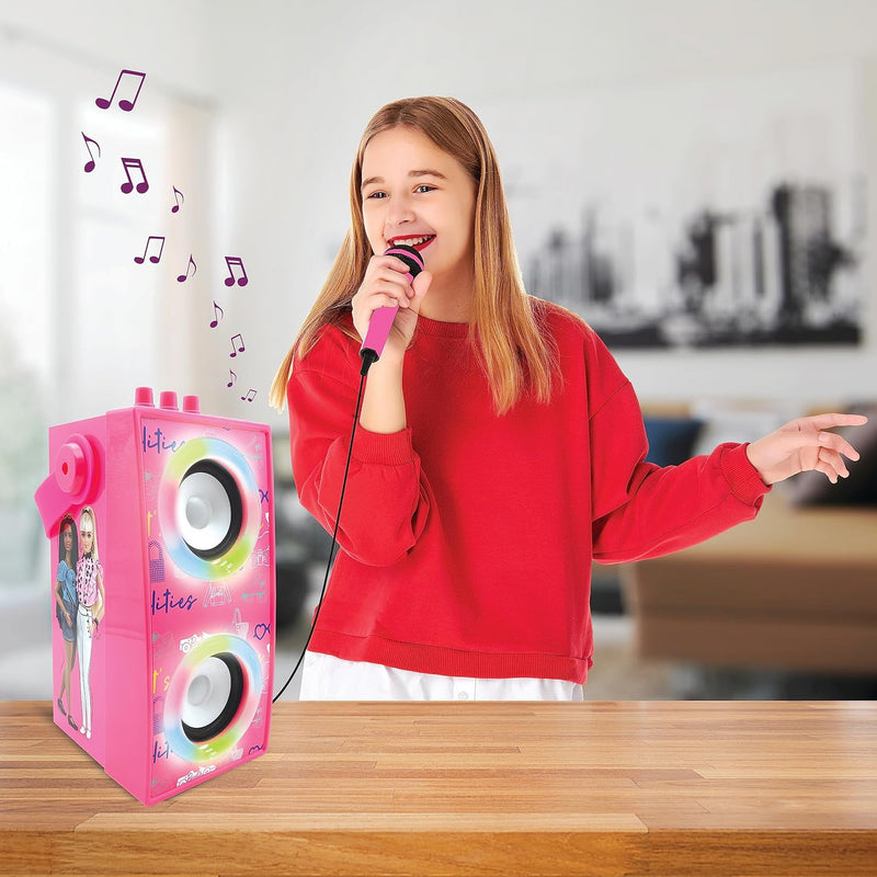 Lexibook BTP180BBZ Mattel Barbie-Tragbarer beleuchteter Bluetooth-Lautsprecher mit Mikrofon, Karaoke