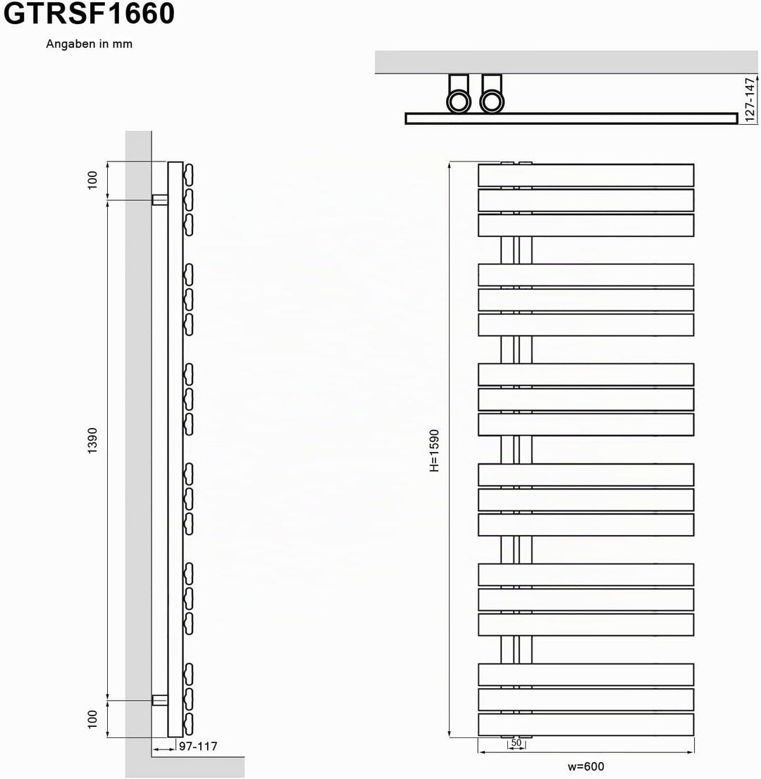 SONNI Badheizkörper Flach Handtuchtrockner 1590 x 600 mm Weiss Handtuchwärmer Seitenanschluss Panel