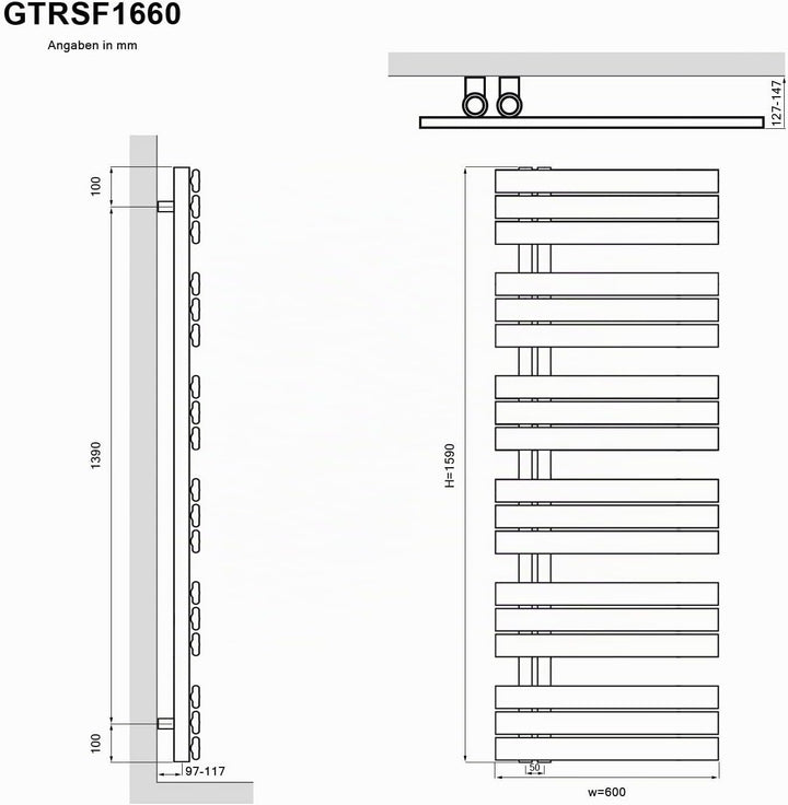 SONNI Badheizkörper Flach Handtuchtrockner 1590 x 600 mm Weiss Handtuchwärmer Seitenanschluss Panel