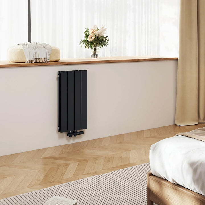 EMKE Heizkörper Klein, 600x304 mm Flachheizkörper Vertikal mit Mittelanschluss, Doppellagig Schwarz