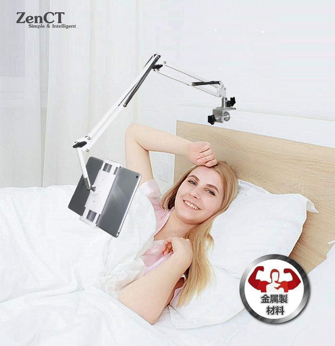ZenCT Tablet-Halterung, Handy-Ständer, Bett-Halterung mit verstellbarem Metallarm, kompatibel mit iP
