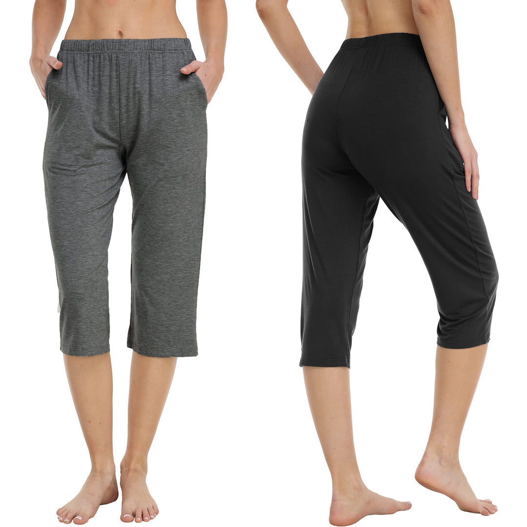 MoFiz Damen Schlafanzughose 3/4 Lang Schlafhose Modal Nachtwäsche Weich Pyjamahose Freizeithose mit