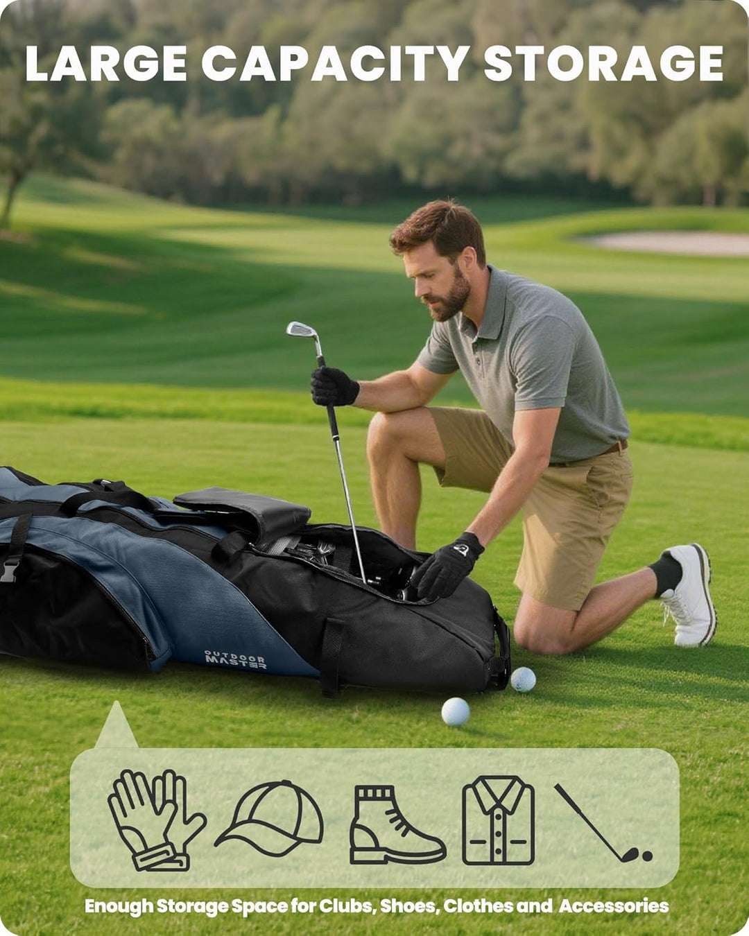 OutdoorMaster Gepolstert Golf Reisetasche mit Verstärkte Räder, 900D Heavy Duty Oxford Abriebfestigk