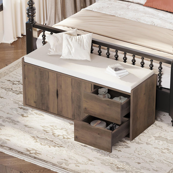 LVB Schuhbank mit 2 Schubladen Schrank Regal, Industrieholz Schuhablage Bank für Wohn-Schlafzimmer,