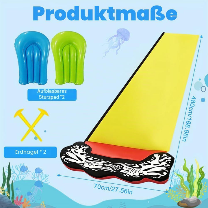 Wasserrutsche Garten, 480 x 70 cm Single Water Slide, Wasserrutschmatte mit 2 Bodyboards, Eingebaute
