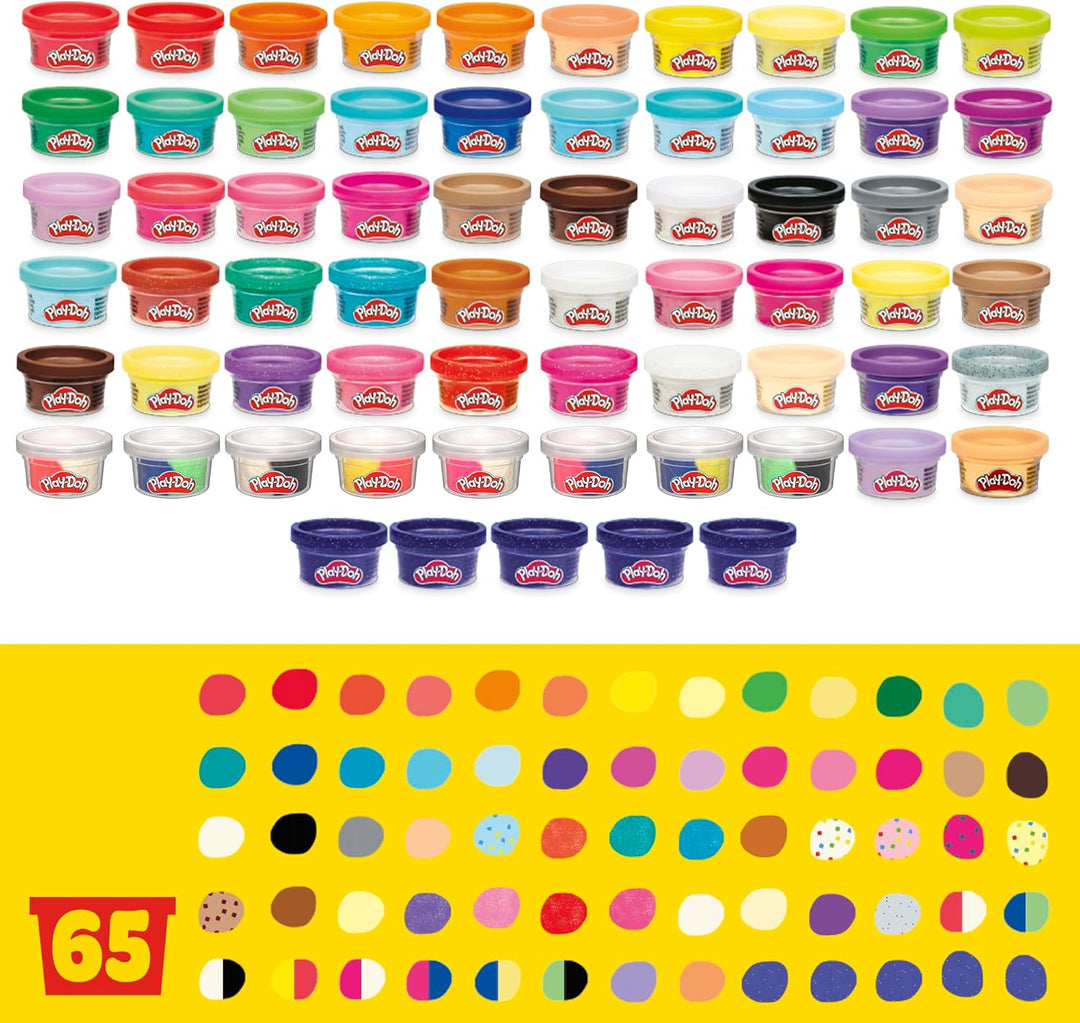 Play-Doh F1528FF2 65 Vielfalt Pack mit sortierten Knetsorten für Kinder ab 3 Jahren, 28g-Dosen, Mult