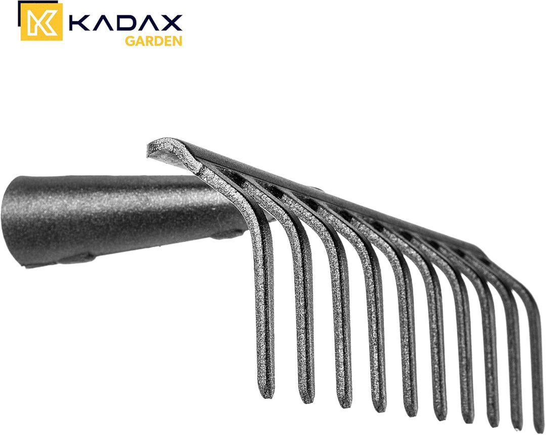KADAX Gartenharke ohne Stiel, Gartenrechen aus Stahl, Rasenrechen für Gartenpflege, Robuste Rasenhar
