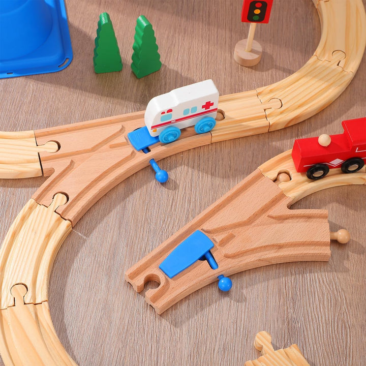 ibasenice Holzeisenbahn Schienen 2 Stück Mit Gebogenen Weichen Für Kreatives Kinder Spiel Und Intera