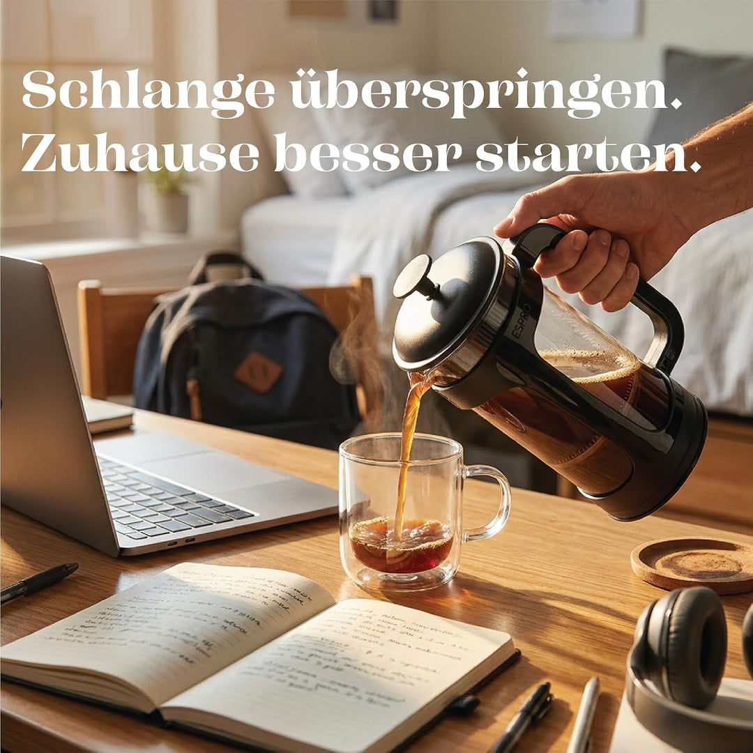 ESPRO P3 French Press Kaffeebereiter – Mit patentiertem Doppelfilter für kaffeefreien Satz, Schwarz,