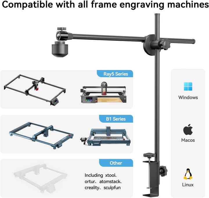 Longer LightBurn Kamera-Kit für Lasergravierer – 5MP Zeitraffer-Kamera mit präziser Positionierung,