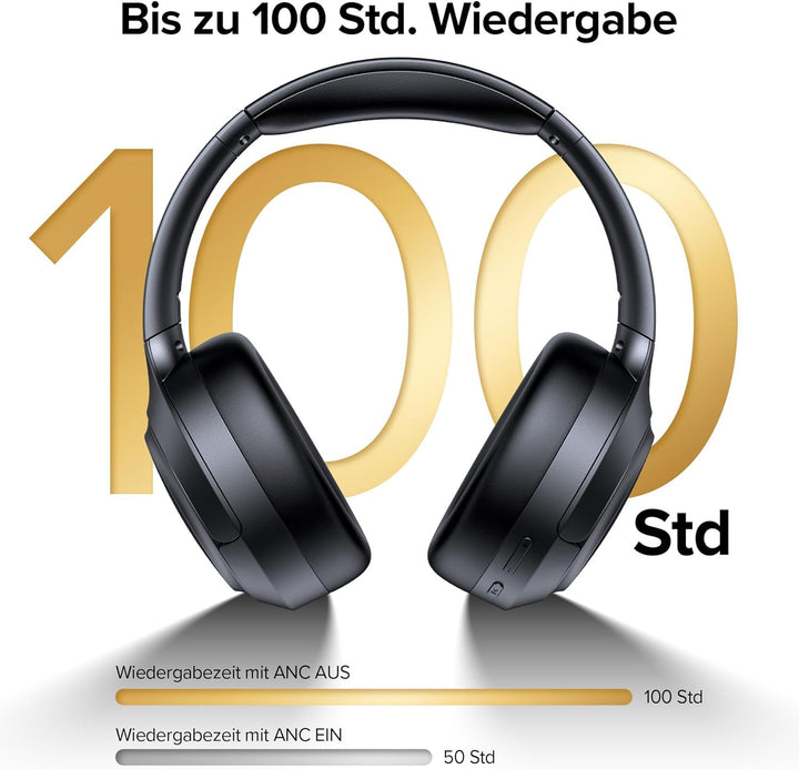 Bluetooth Over Ear Kopfhörer mit 6 ENC Mikrofonen & Hybrid ANC, 100 Std Akku, Faltbares Design, Komf