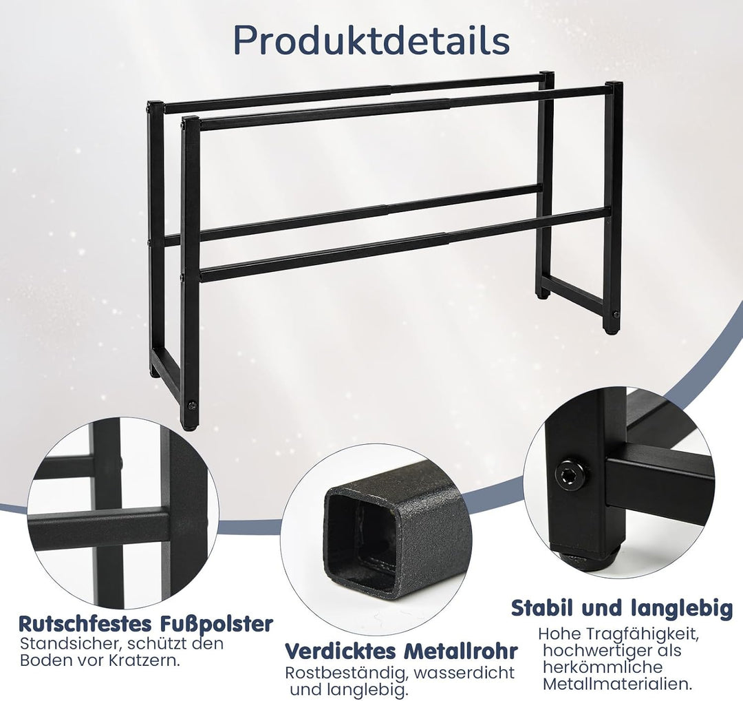 Ausziehbar Schuhregal mit 2 Etagen, Metall-Schuhständer Schmal Kleines Schuhregal, Robustes Design,