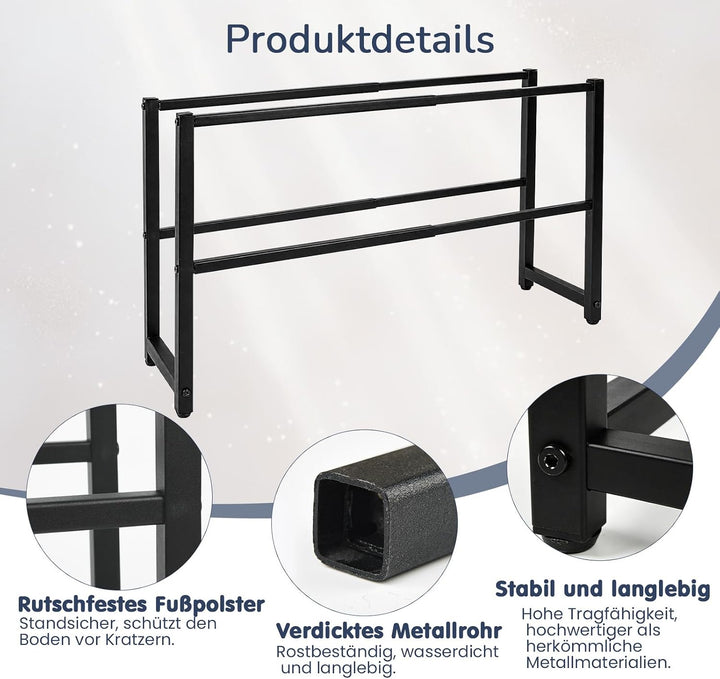 Ausziehbar Schuhregal mit 2 Etagen, Metall-Schuhständer Schmal Kleines Schuhregal, Robustes Design,