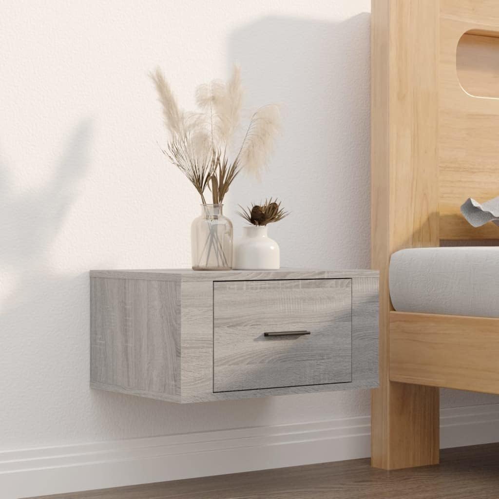 WIFESE Wand-Nachttisch Grau Sonoma 50x36x25 cm Nachtschrank Nachtkästchen Bedside Table Nightstand N