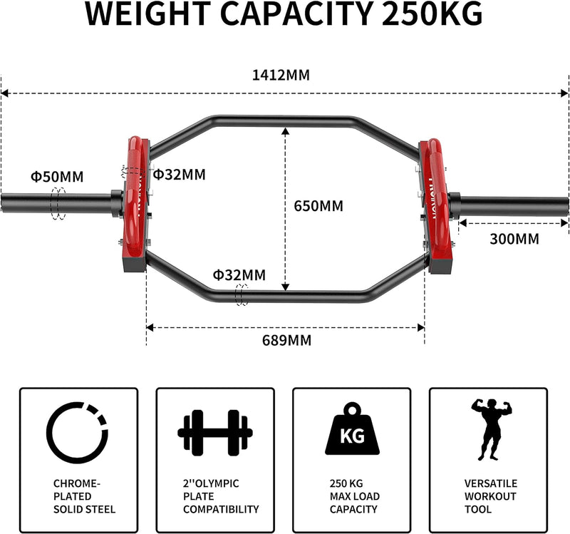 PROIRON Hexagon Hantelstange, Hex Bar Trap Bar Hexagon Hantelstange Olympic Bar Hexagon Stange für K