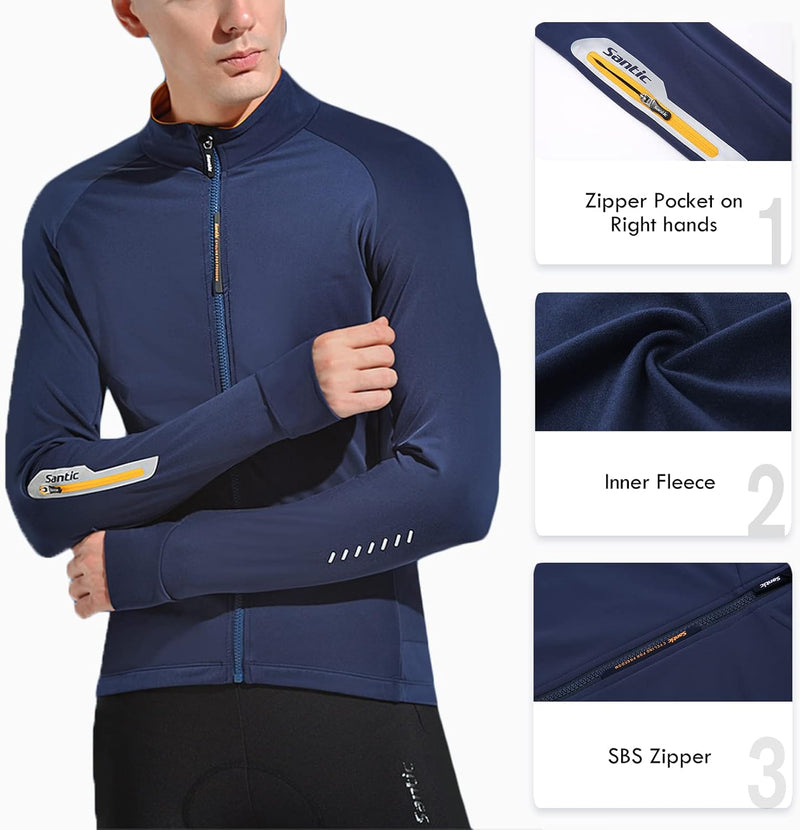 Santic Fahrradtrikot Herren Langarm Radtrikot Winter Fahrradshirt Herren Atmungsaktiv mit Taschen XX