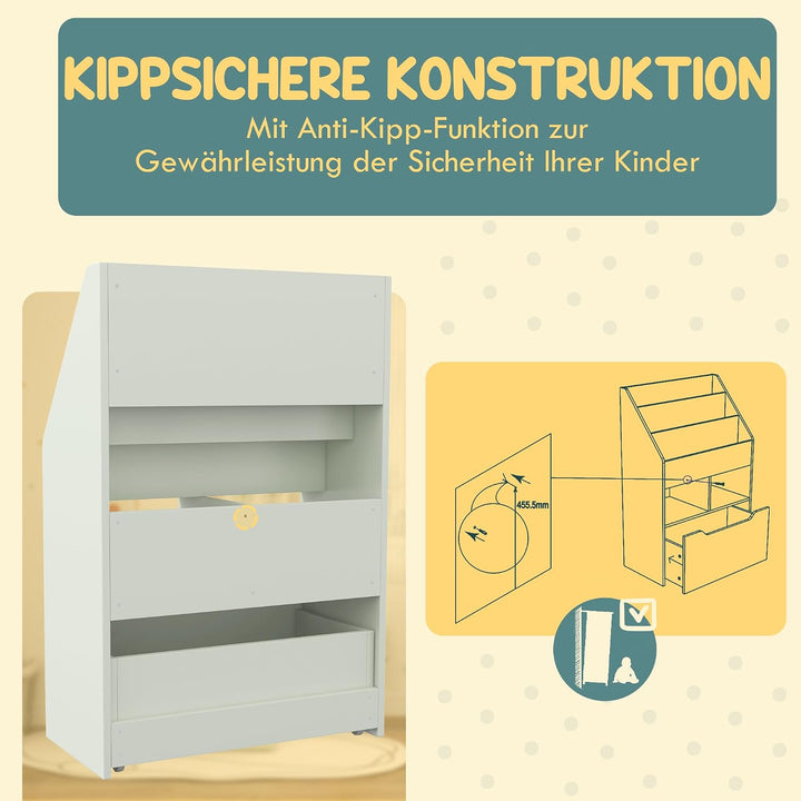 HOMCOM Kinder Bücherregal Kinderregal mit Schublade, 3 Ablagefächern und 2 offenen Fächern, Aufbewah