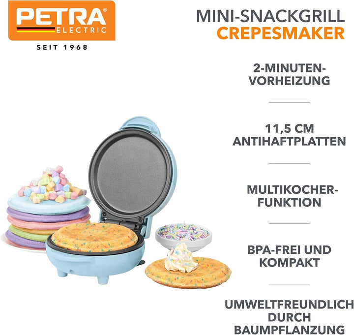 Petra PT4215BLNVDEEU7 Mini-Snackgrill, antihaftbeschichtete und einfach zu reinigende 11,5-cm-Platte