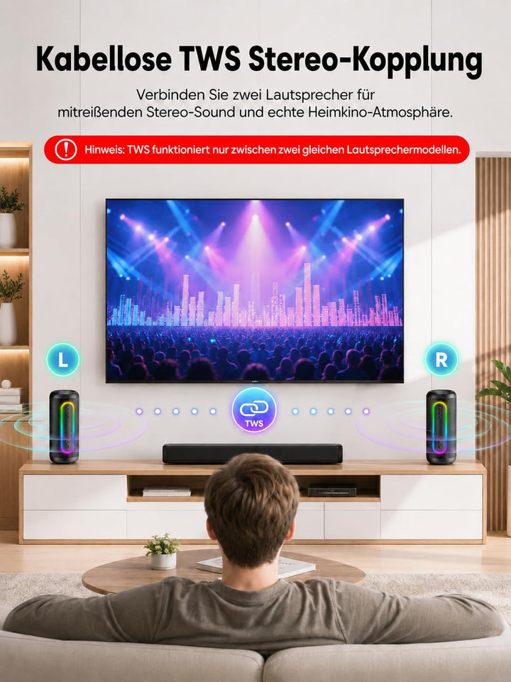 UOHHBOE 30W Bluetooth Lautsprecher Tragbarer Musikbox Bluetooth 5.4 Dual Stereo & TWS 30 Std Akku RG