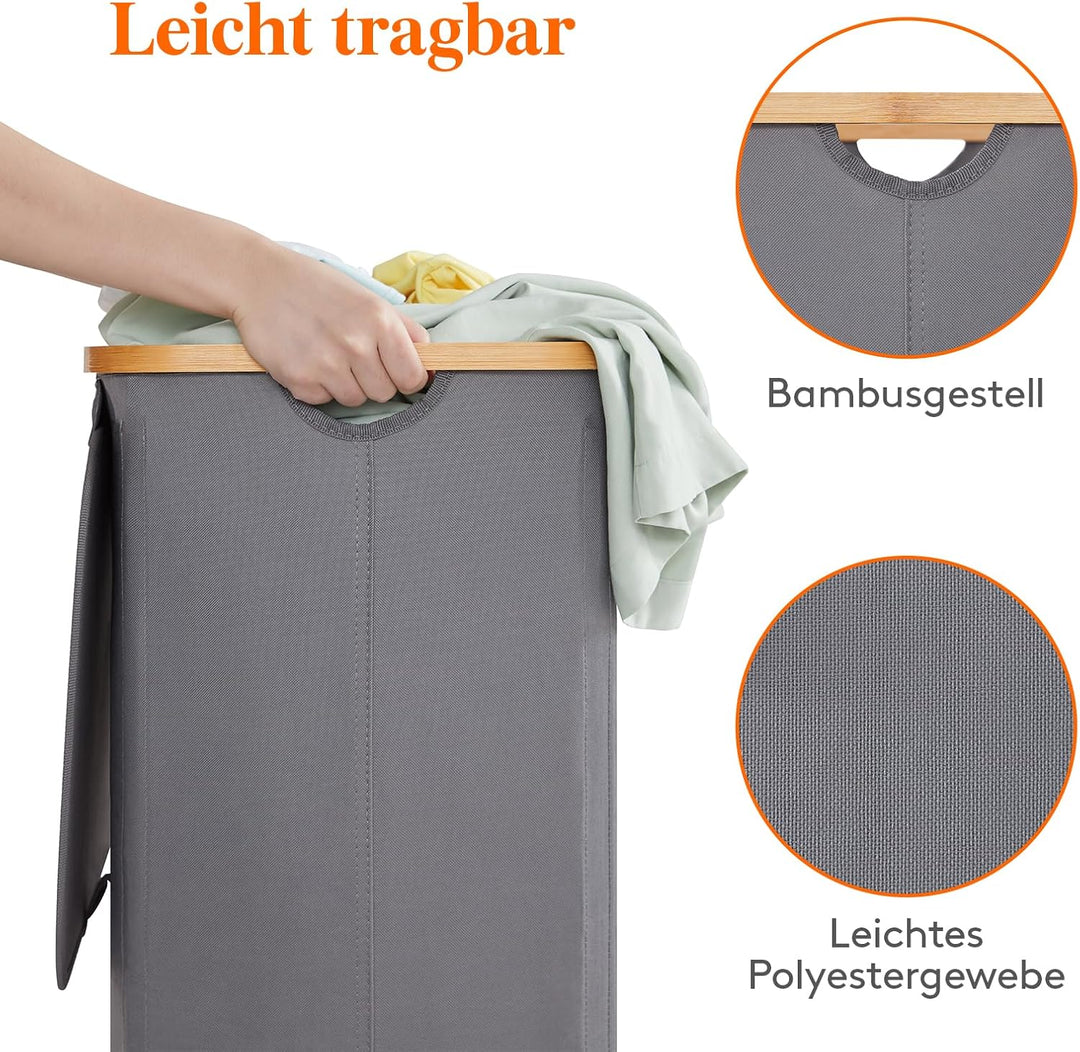 Lifewit 100L Wäschekorb mit Deckel, Wäschekörbe für Wäsche mit Bambus Griffe und Eine Abnehmbare Wäs