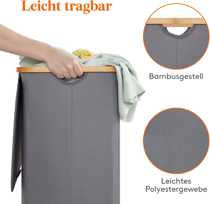 Lifewit 100L Wäschekorb mit Deckel, Wäschekörbe für Wäsche mit Bambus Griffe und Eine Abnehmbare Wäs