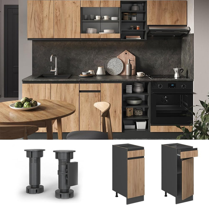 Vicco Küchenunterschrank R-Line, Goldkraft Eiche/Anthrazit, 30 cm J-Shape, ohne Arbeitsplatte Goldkr