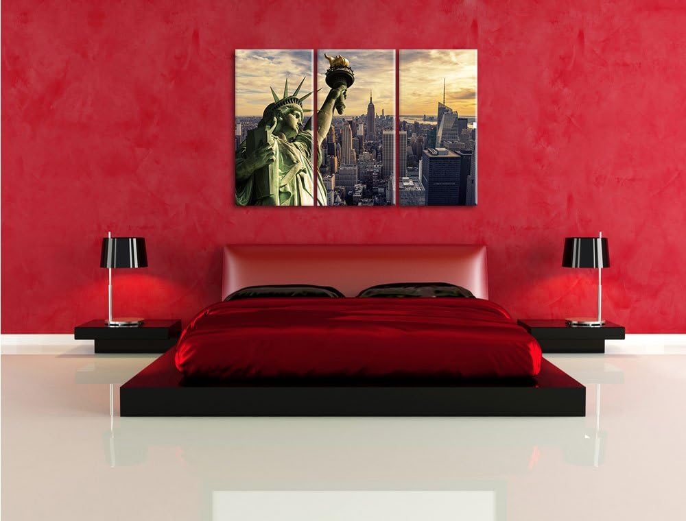Pixxprint Freiheitsstatue in New York als Leinwandbild/Grösse: 3 Teilig (120x80 cm) cm/Wandbild/Kuns