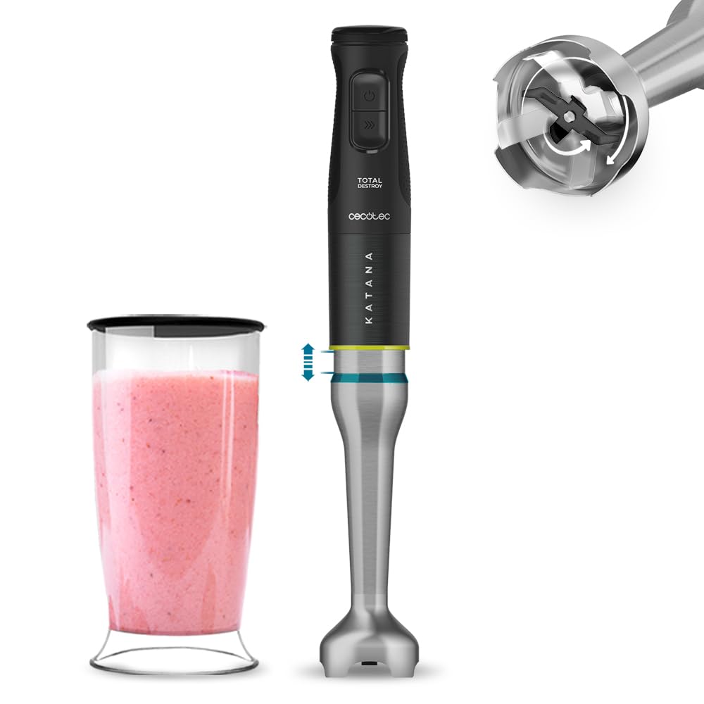 Cecotec Tragbarer Stabmixer PowerTwist Battery, 50 W, Mixen und Kneten, wiederaufladbar über USB, 40