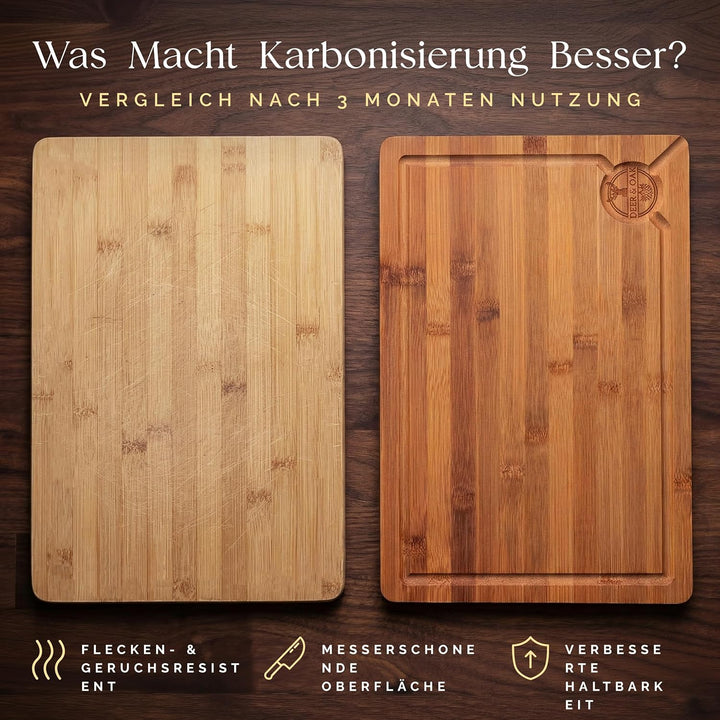 Deer &amp; Oak Schneidebrett-Set 3-teilig, karbonisierter Bambus vorgeölt | Mit Aufhängeloch · bei 260 °