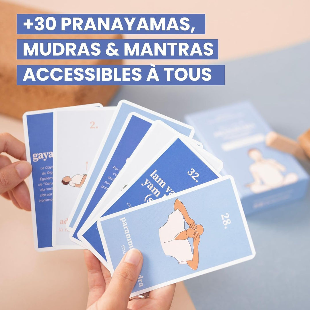 Yogasana Pranayama Kartenspiel, französisches Kartenspiel, 60 Karten – Lerne mit Bewusstsein zu atme