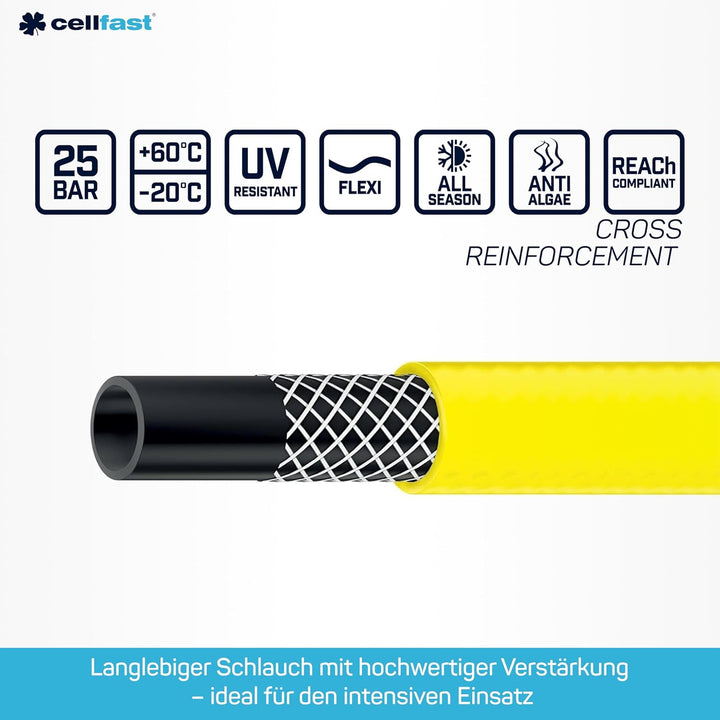 Cellfast Gartenschlauch SET PLUS 3-lagiger Wasserchlauch mit dauerhafter Verstärkung aus Garn höchst