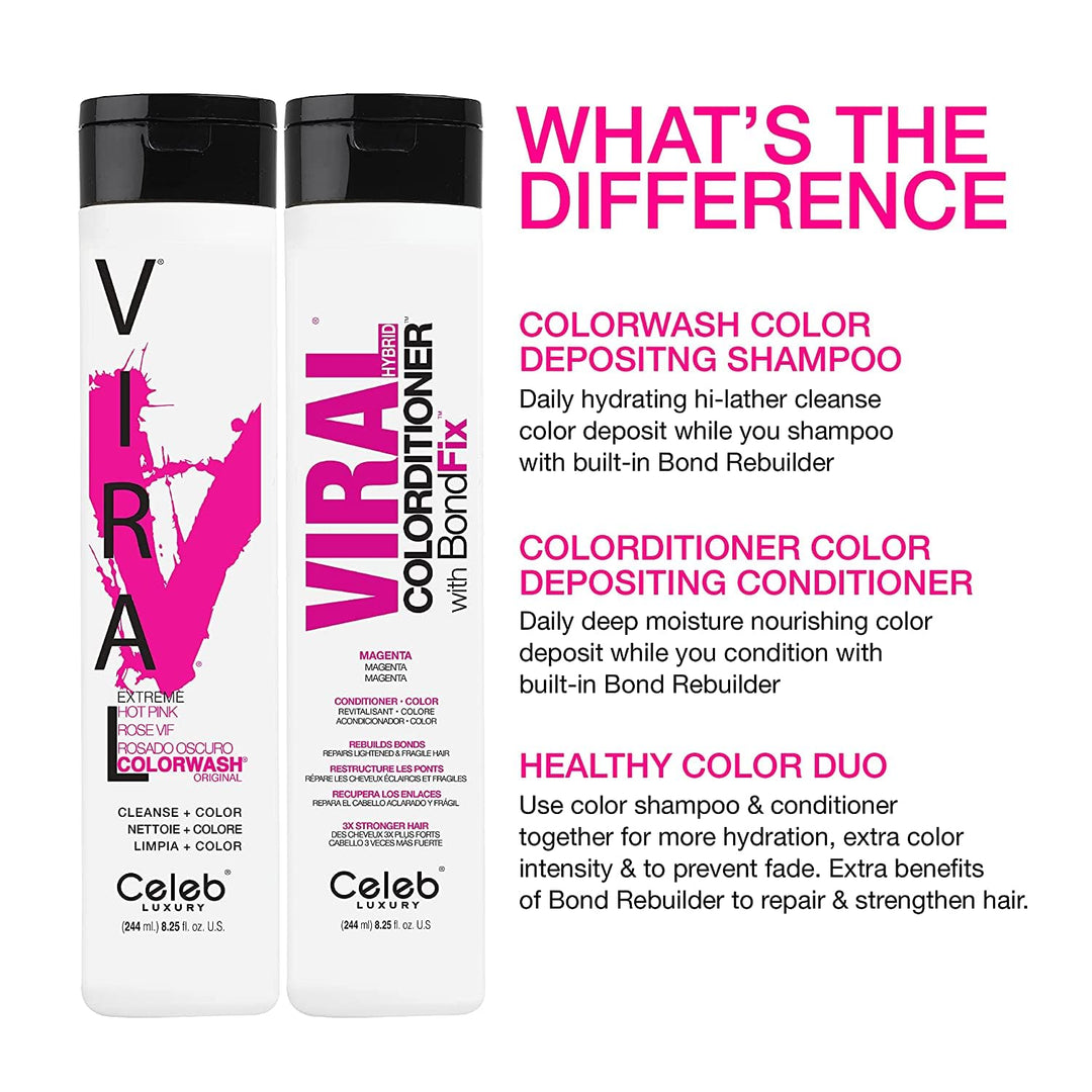 Celeb Luxury Viral Semi Permanent Colorwash Shampoo - Extreme Hot Pink 245ml