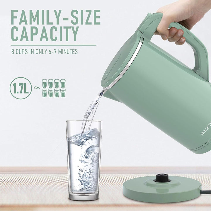 Cooktron Leiser Wasserkocher, Wasserkocher Edelstahl 1,7L, Extra Leise, 1.7 Liter Grün