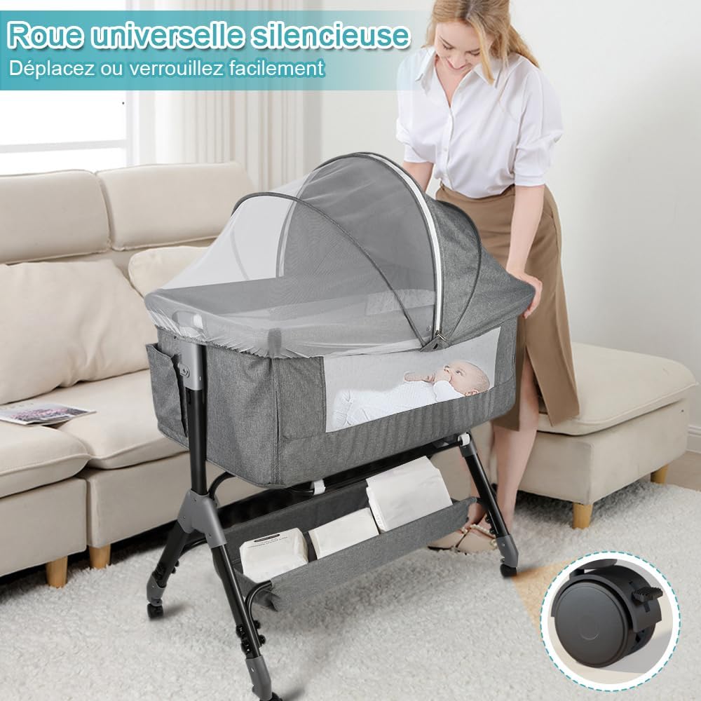 Kedia Babywiege mit Moskitonetz, Babybett &amp; Reisebett mit Rollen, Babybett für Wiegen, höhenverstell