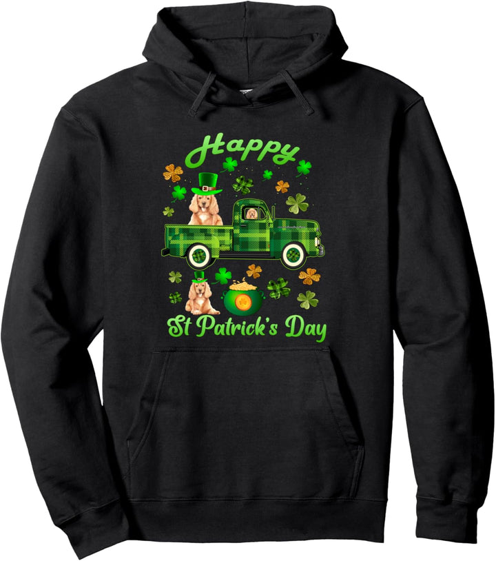 St Patricks Day Shirt Women Buffalo Plaid Cocker Spaniel Dog Pullover Hoodie