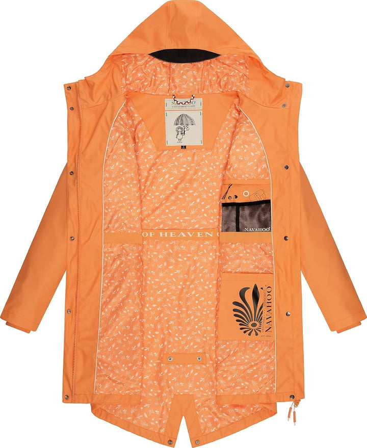 Navahoo Damen Übergangsjacke Regenmantel wasserdicht lang mit Kapuze Tropical Stormoo XS-3XL XS Apri