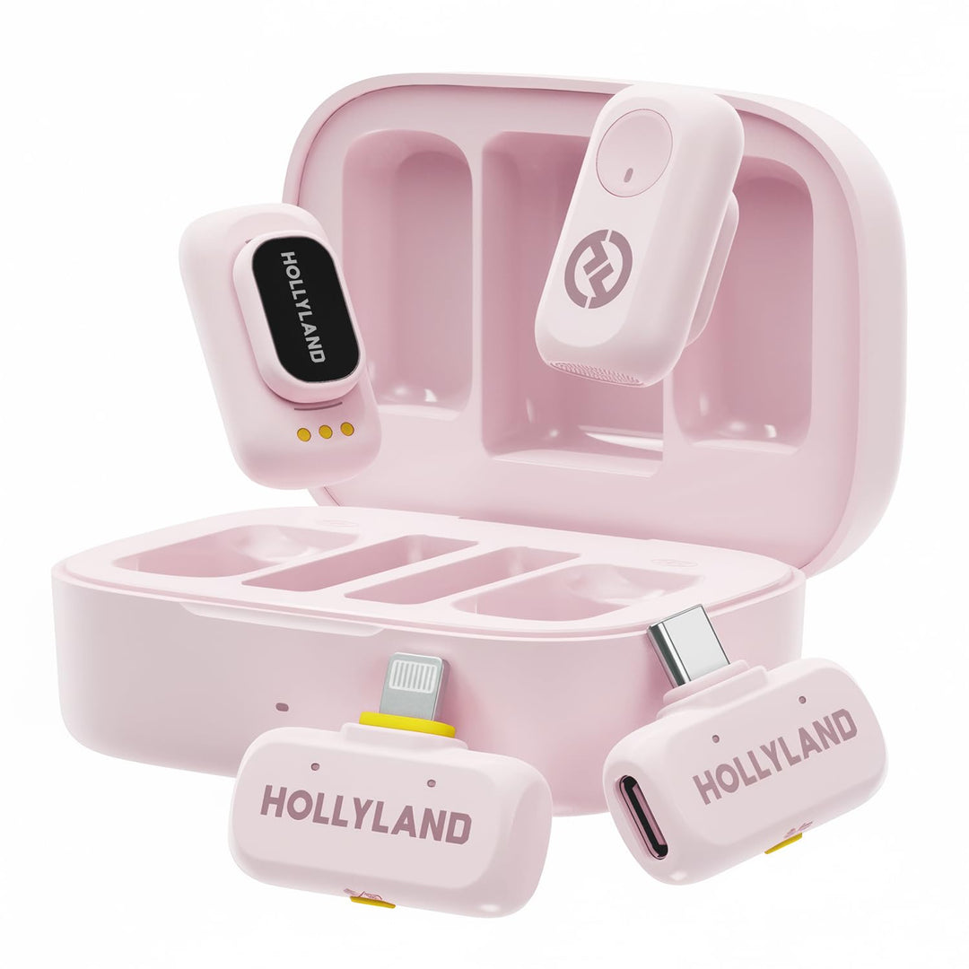 Hollyland Lark A1 Combo (Wolkenrosa, mit USB-C RX + Lightning RX + Ladecase) Drahtloses Mikrofon