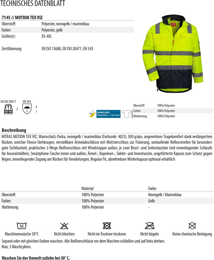Nitras Warnschutz Parka MOTION TEX VIZ (Farbe: gelb/blau; Grösse: L)
