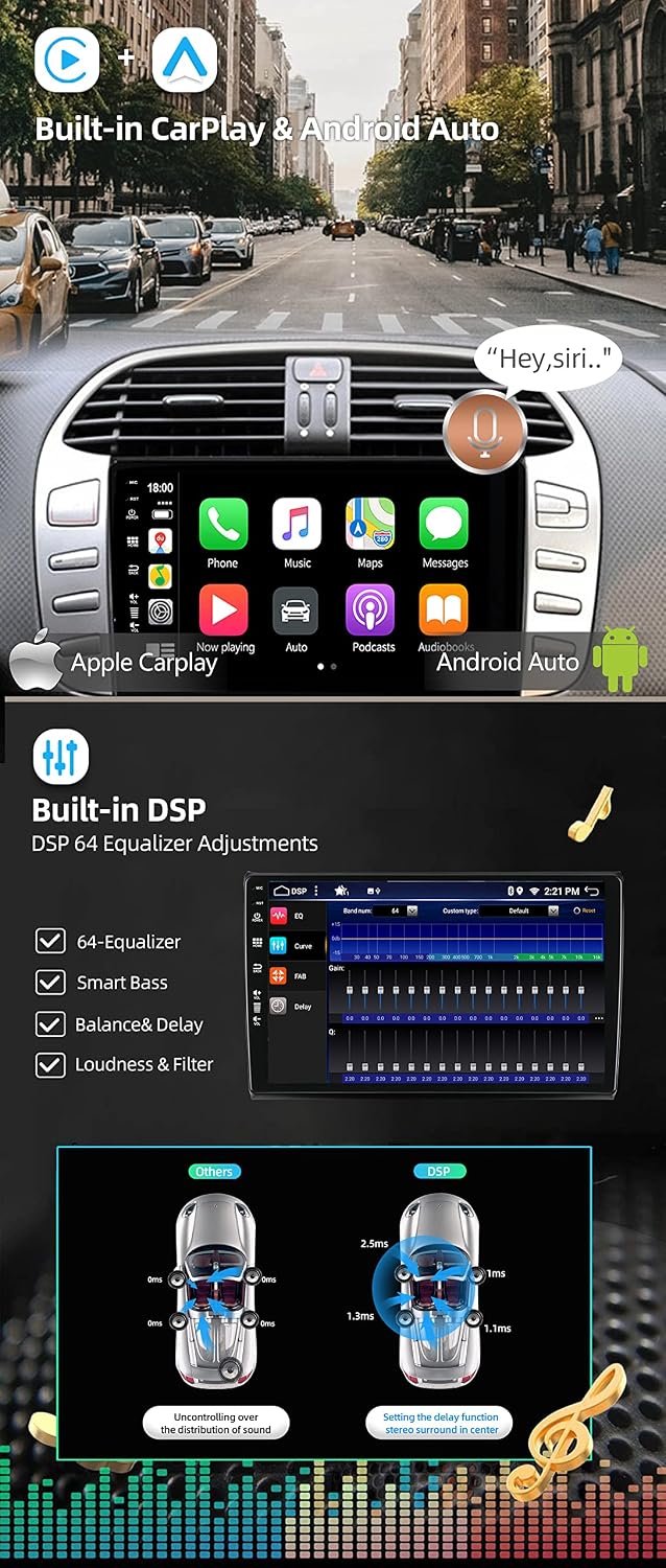 JOYX Android 12 IPS Autoradio Passt für FIAT Bravo (2006-2012) - 4G+64G - Eingebaut DSP/Carplay/Andr