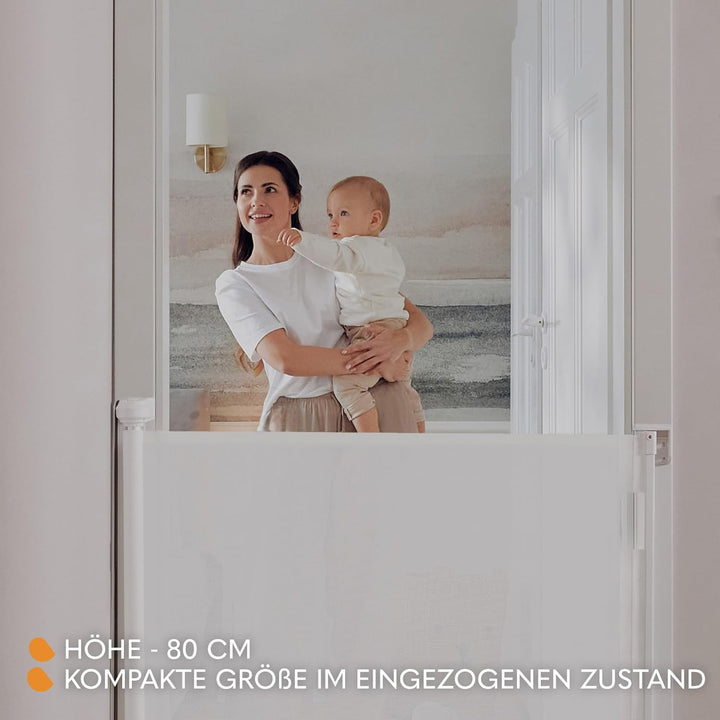 LIONELO THEA Verstellbares Ausziehbares Kinderschutzgitter für Tür, Treppe, Flur, Öffnung bis 140 cm